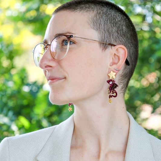SPICE & DRAGONS - 3D ‘Stella’ Dangles - Handmade Acrylic Dragon Earrings