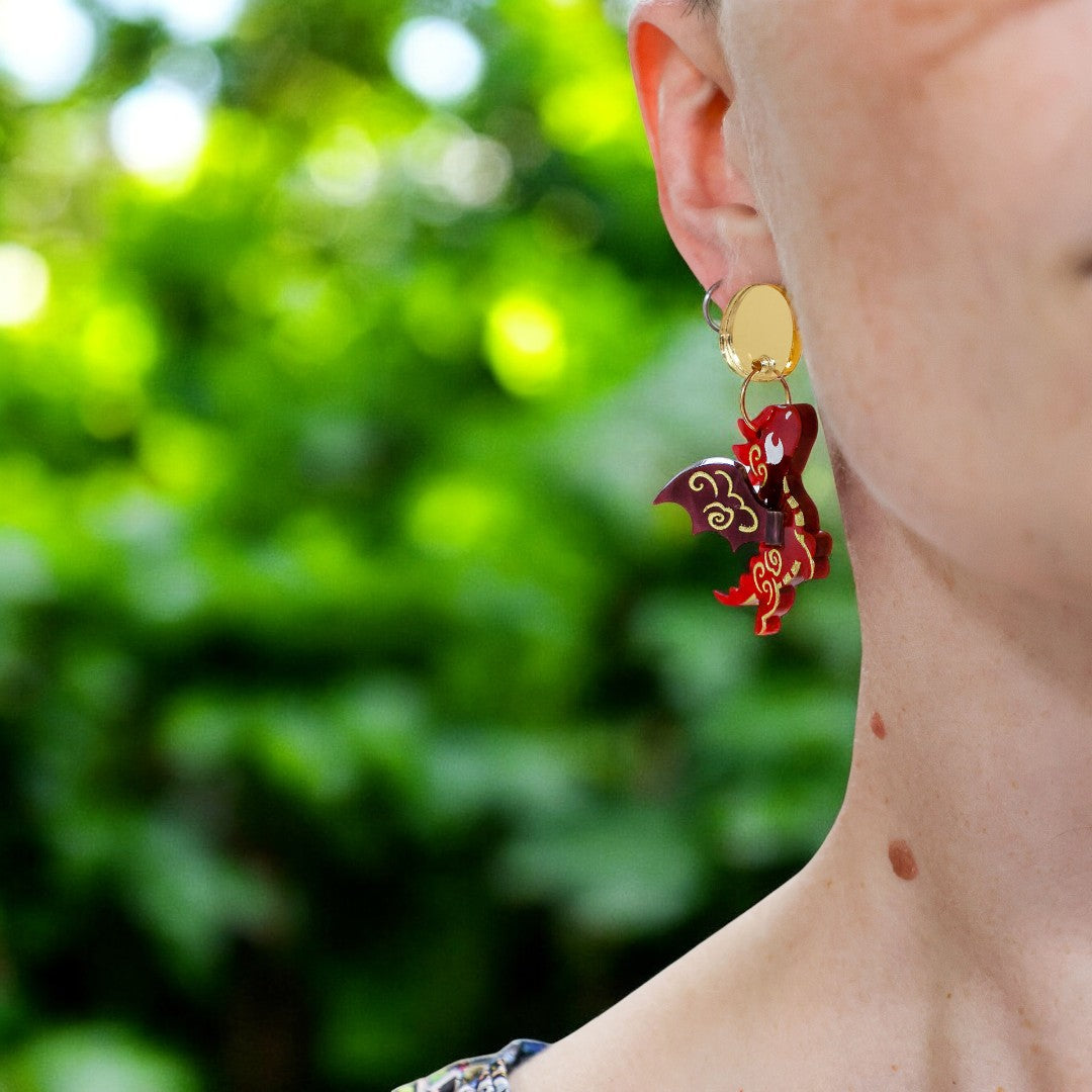 SPICE & DRAGONS - 3D 'Nova' Dangles - Handmade Acrylic Dragon Earrings