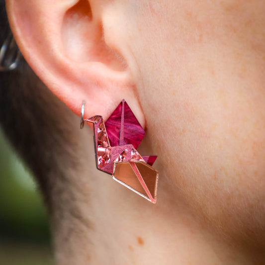 Traditional Origami Crane (Orizuru) Stud Earrings - Handmade Bird Earrings