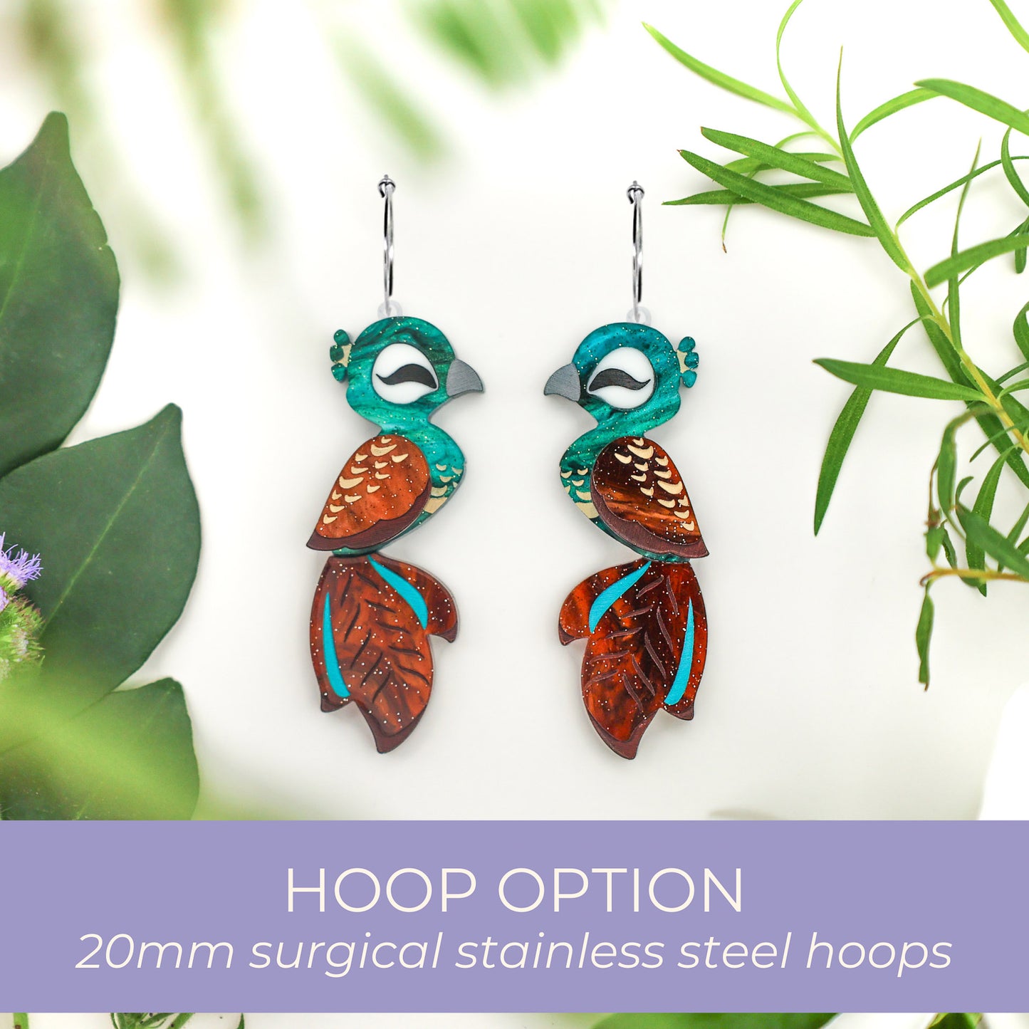 Peahen Studs - Statement Bird Earrings