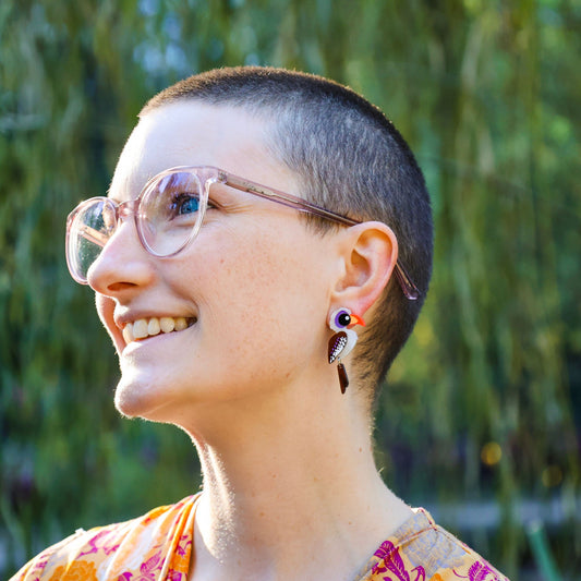 BINKABU Red-Billed Hornbill handmade acrylic bird earrings