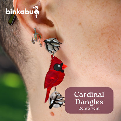 Northern Cardinal Dangles - North American Bird Earrings