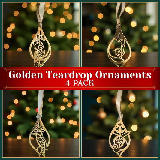 LIMITED EDITION: 4-PACK Golden Teardrop Ornaments - 2025 Christmas Collection