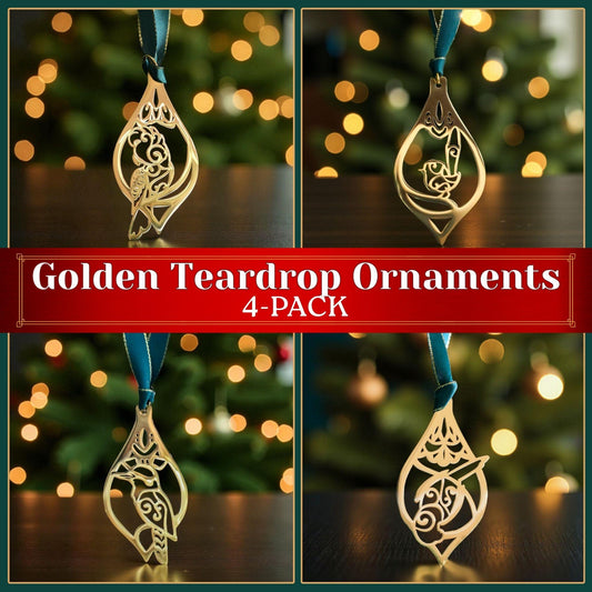 LIMITED EDITION: 4-PACK Golden Teardrop Ornaments - 2025 Christmas Collection