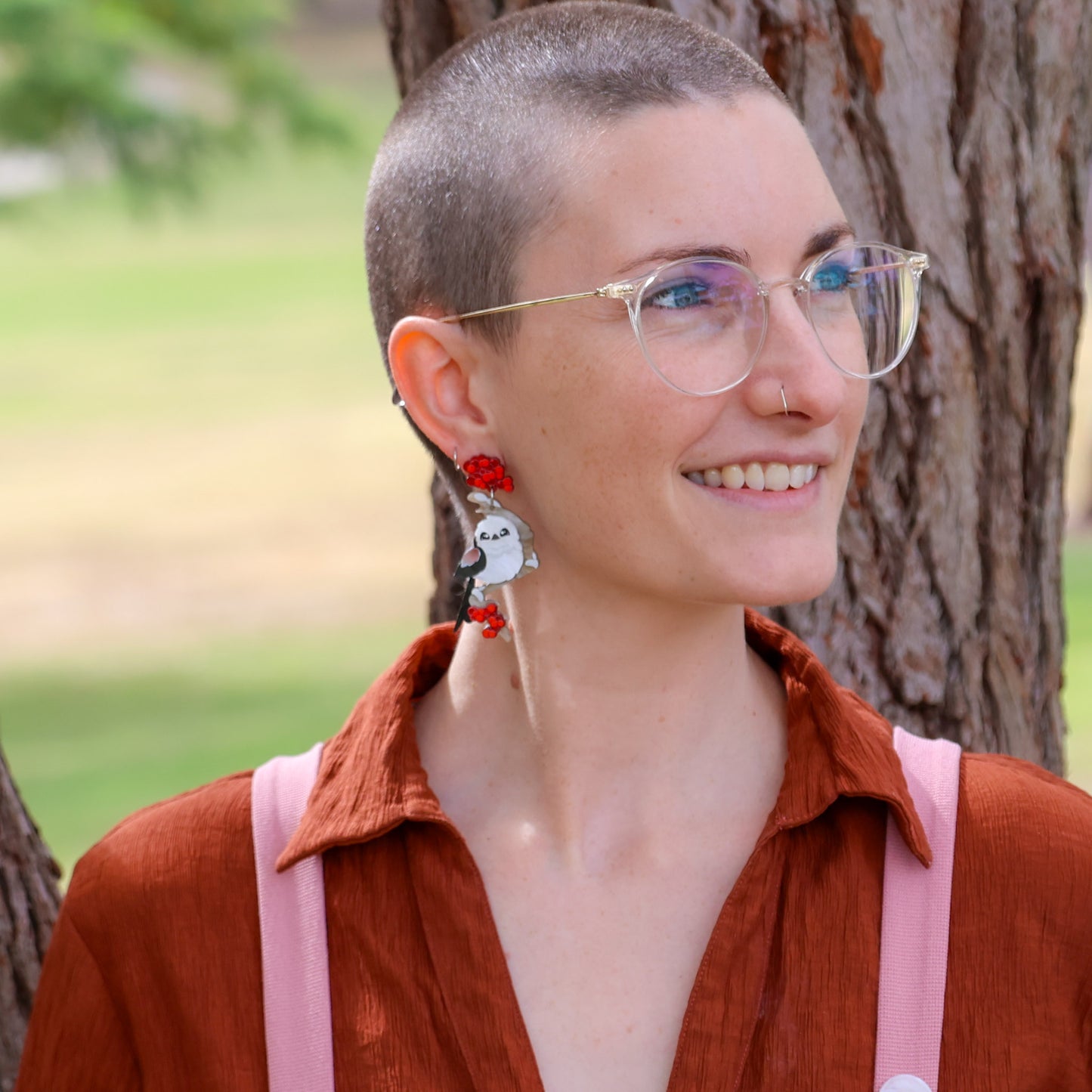 NEW: Japanese Long-Tailed Tit - "Snow Fairy" - Handmade Acrylic Bird Earrings