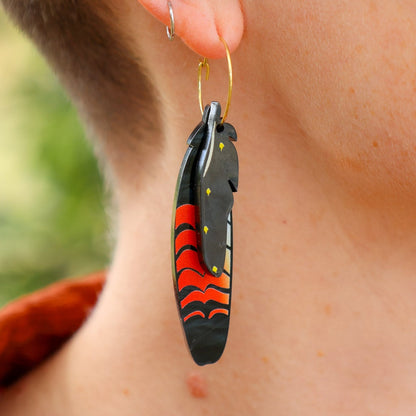 Foraged Feathers - Red-Tailed Black Cockatoo - Handmade Statement Bird Earrings