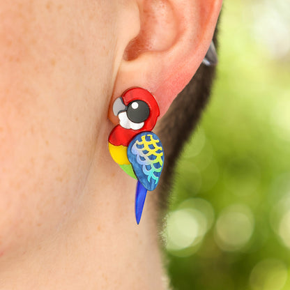 Eastern Rosella Studs - Statement Bird Earrings