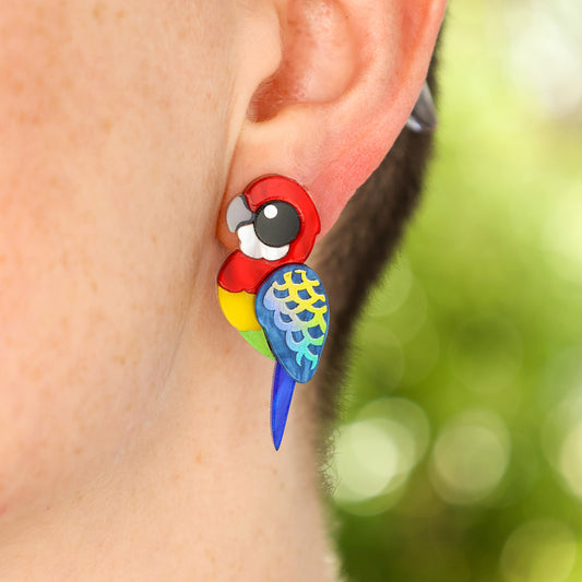 Eastern Rosella Studs - Statement Bird Earrings