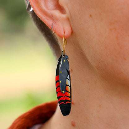Foraged Feathers - Red-Tailed Black Cockatoo - Handmade Statement Bird Earrings