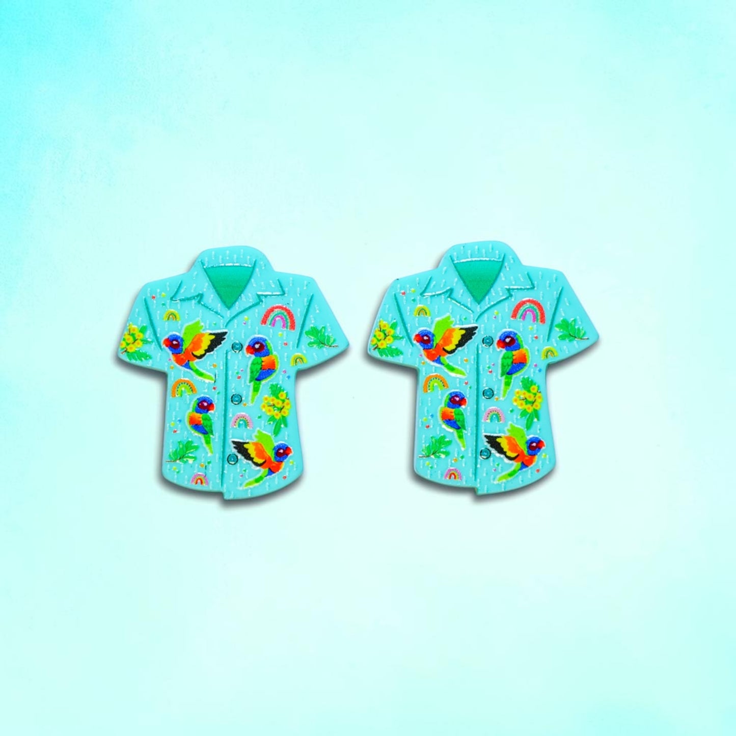 Bird Shirt Stud Earrings - Rainbow Lorikeets Print - 2026 Birthday Collection