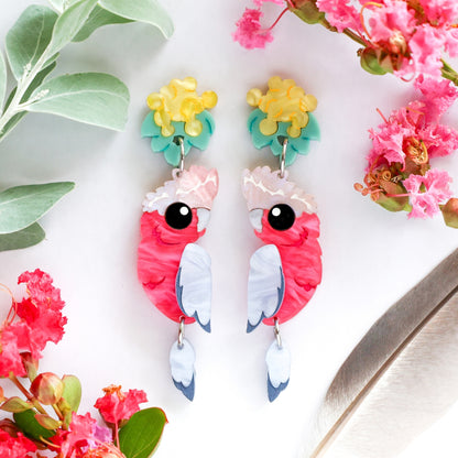 BINKABU Galah handmade acrylic bird earrings