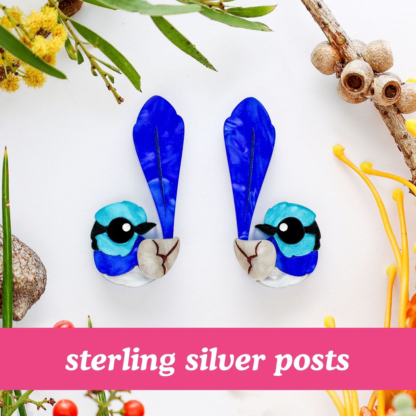 Superb Fairywren Studs - Statement Bird Earrings
