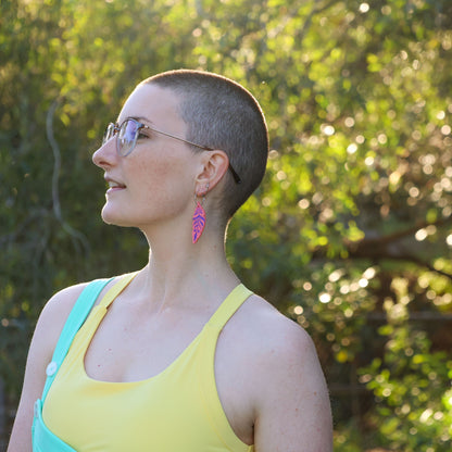 BINKABU Funky Feathers - Raspberry handmade acrylic bird earrings