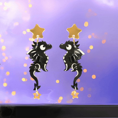 SPICE & DRAGONS - 3D ‘Cosmo’ Dangles - Handmade Acrylic Dragon Earrings