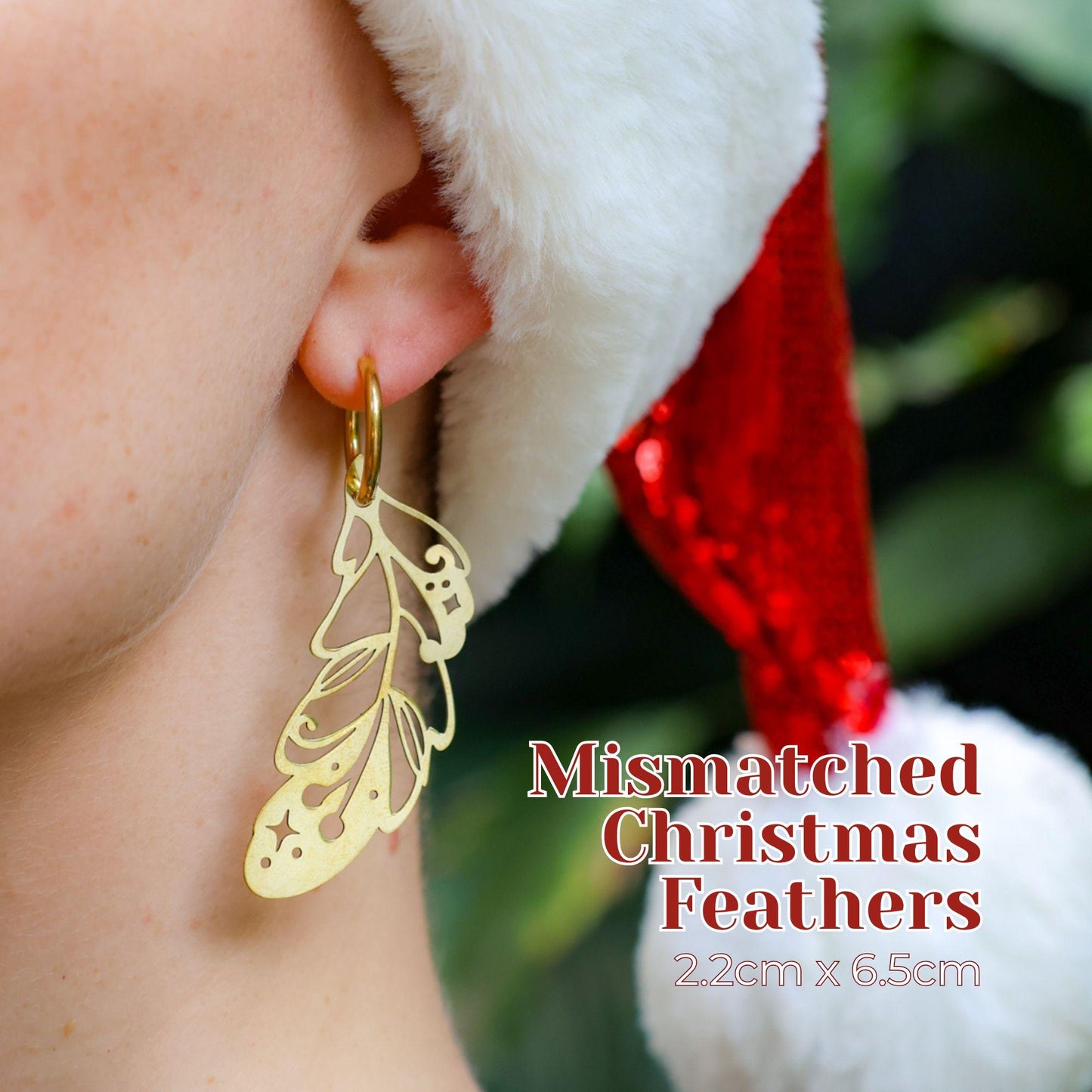 LIMITED EDITION: Mismatched Christmas Feathers - 2-in-1 Hoop Earrings - 2025 Christmas Collection