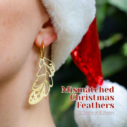 LIMITED EDITION: Mismatched Christmas Feathers - 2-in-1 Hoop Earrings - 2025 Christmas Collection