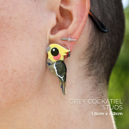 BINKABU Grey Cockatoo handmade acrylic bird earrings