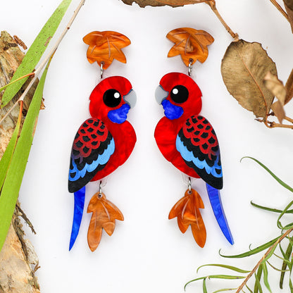 BINKABU Crimson Rosella handmade acrylic bird earrings