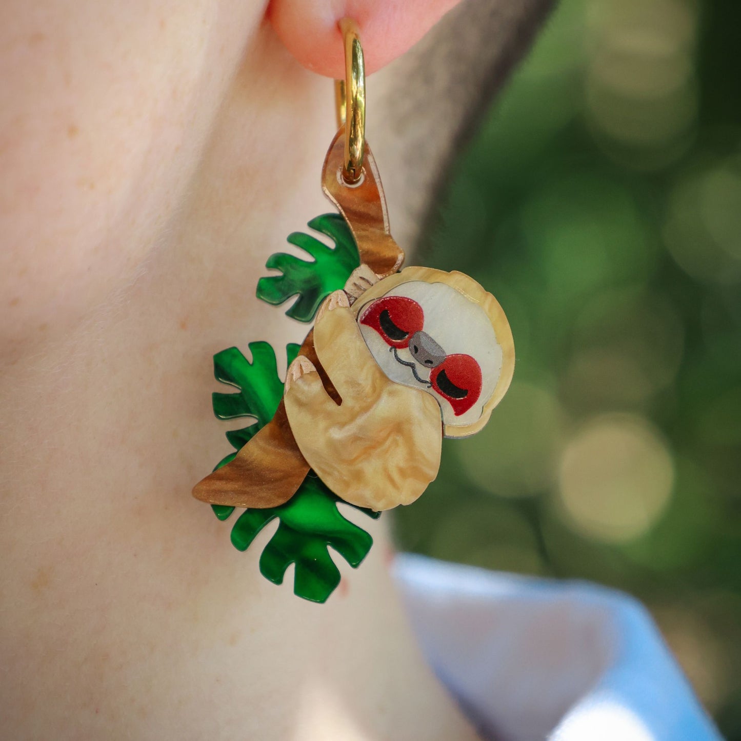 LIMITED EDITION -  Sleepy Sloth Hoop Earrings - Handmade Animal Earrings