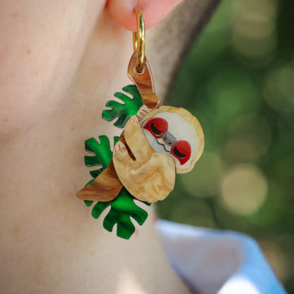 LIMITED EDITION -  Sleepy Sloth Hoop Earrings - Handmade Animal Earrings