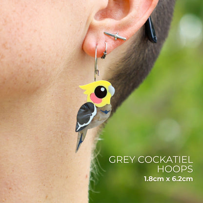 BINKABU Grey Cockatoo handmade acrylic bird earrings
