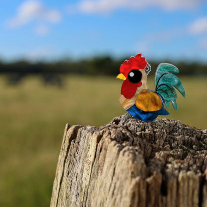 Rooster Hoops - Handmade Bird Earrings