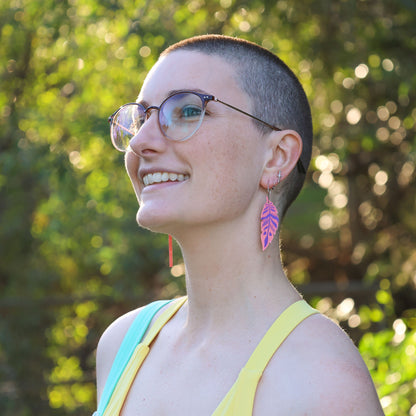 BINKABU Funky Feathers - Raspberry handmade acrylic bird earrings