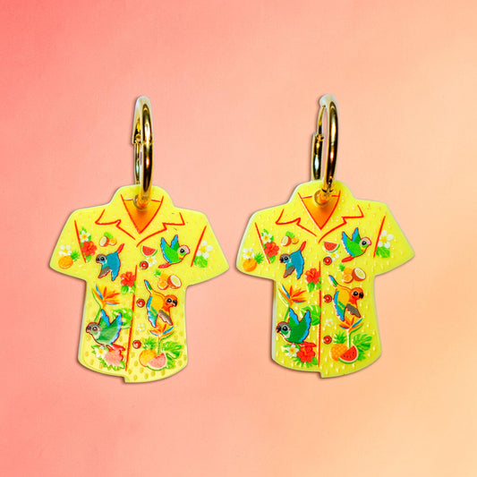 Bird Shirt Hoop Earrings - Tropical Conure Print - 2026 Birthday Collection