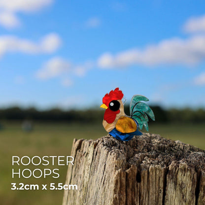 Rooster Hoops - Handmade Bird Earrings