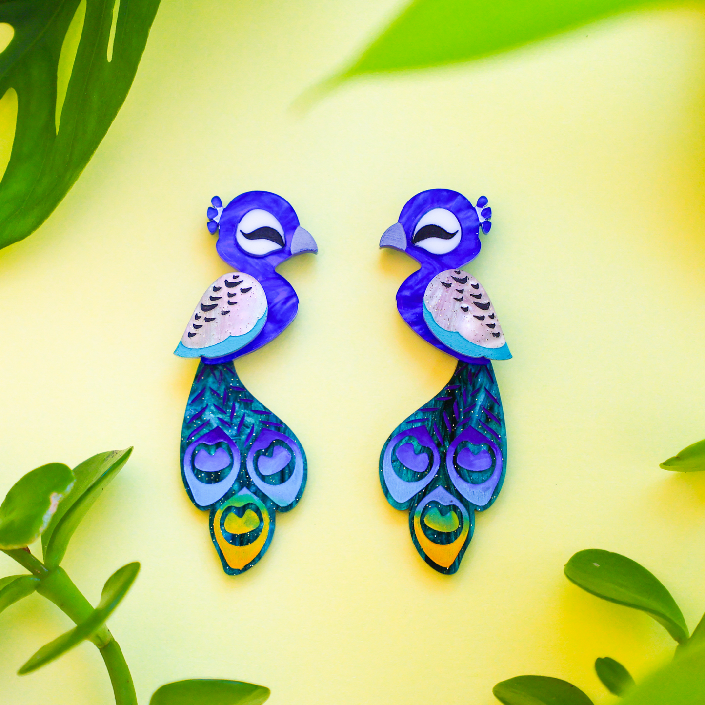 Peacock Studs - Statement Bird Earrings