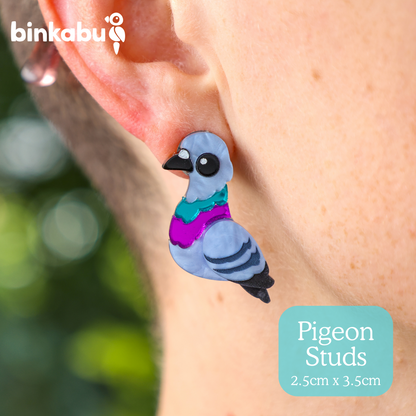 Common Pigeon Studs - Statement Bird Earrings