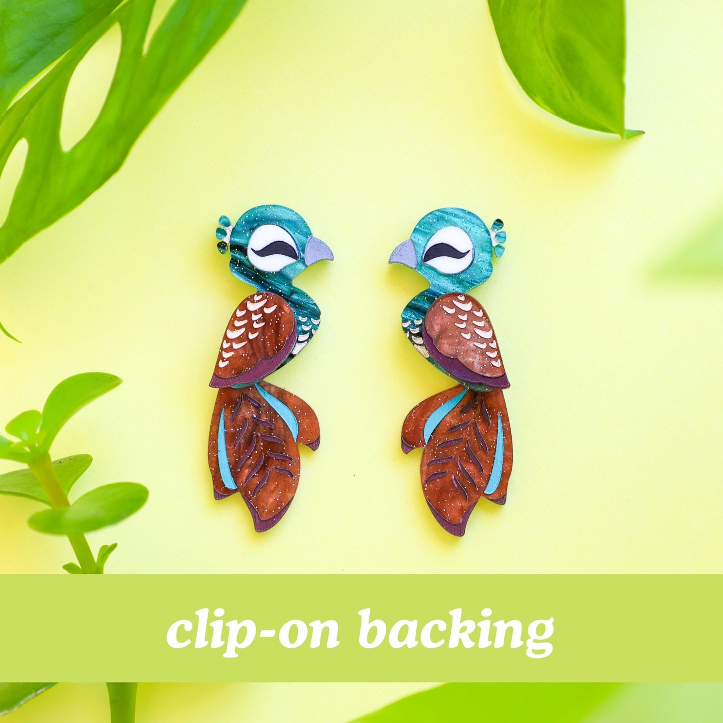 BINKABU Peahen Handmade Acrylic Bird Earrings