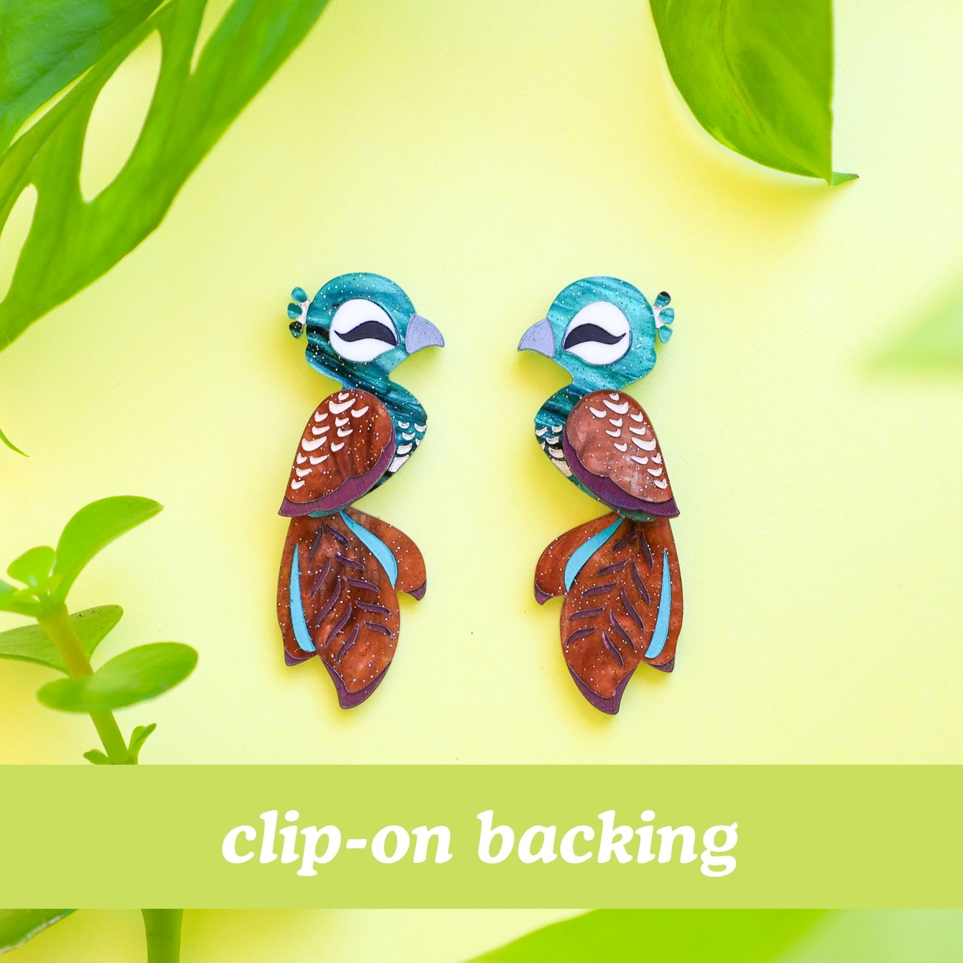 BINKABU Peahen Handmade Acrylic Bird Earrings