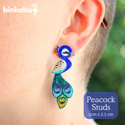 BINKABU Peacock Handmade Acrylic Bird Earrings
