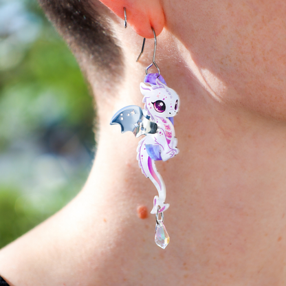 LUNA - 3D Dragon & Moon Earrings - Acrylic + Polished Stainless Steel