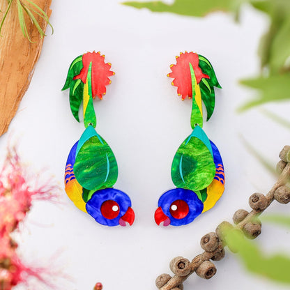 BINKABU Rainbow Lorikeet handmade acrylic bird earrings
