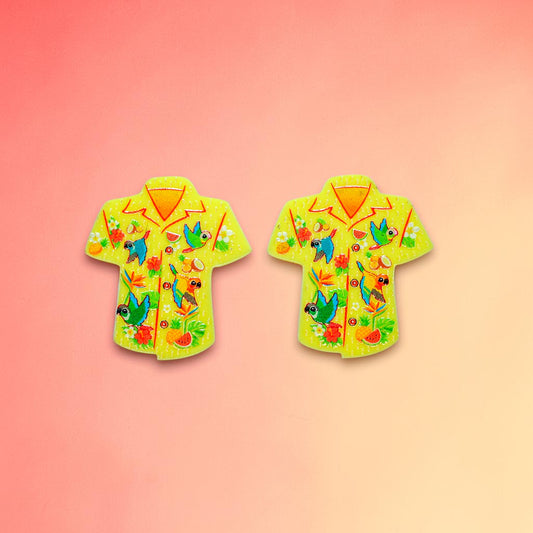 Bird Shirt Stud Earrings - Tropical Conures Print - 2026 Birthday Collection