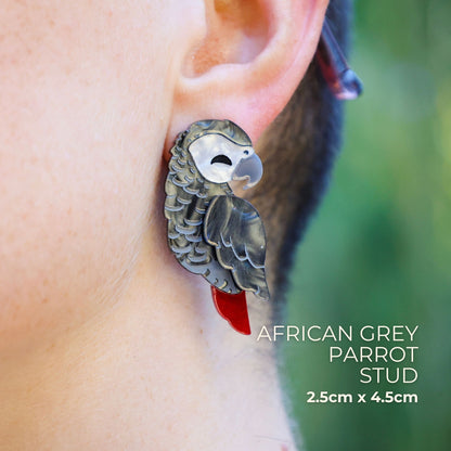BINKABU African Grey Parrot handmade acrylic bird earrings