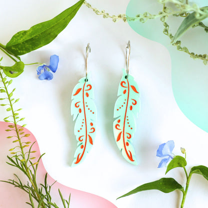 BINKABU Funky Feathers - Mint handmade acrylic bird earrings