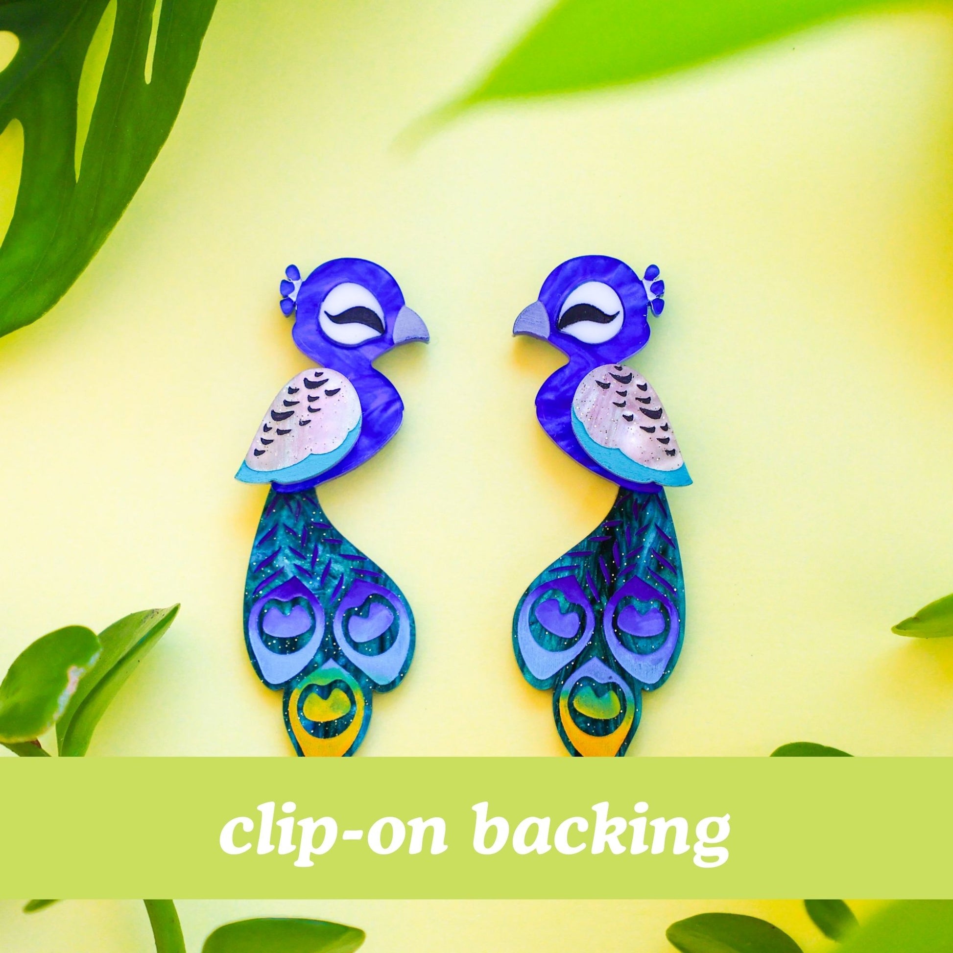 BINKABU Peacock Handmade Acrylic Bird Earrings
