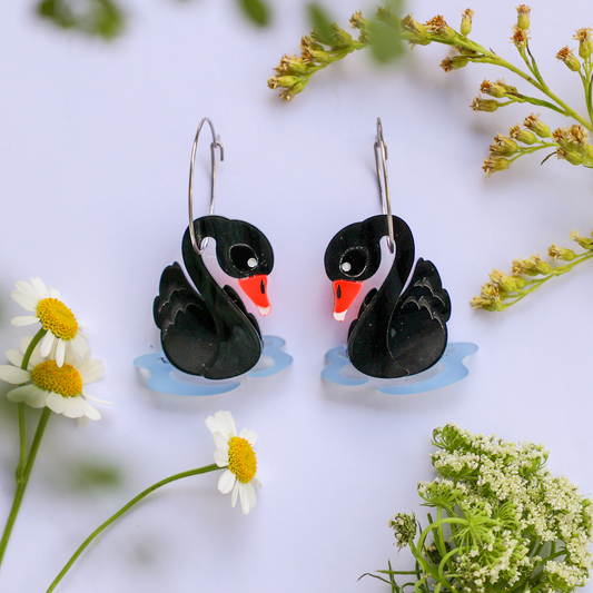Black Swan - Handmade Bird Earrings
