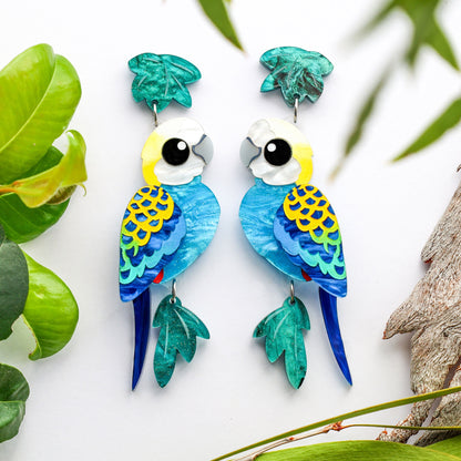 BINKABU Pale-Headed Rosella handmade acrylic bird earrings