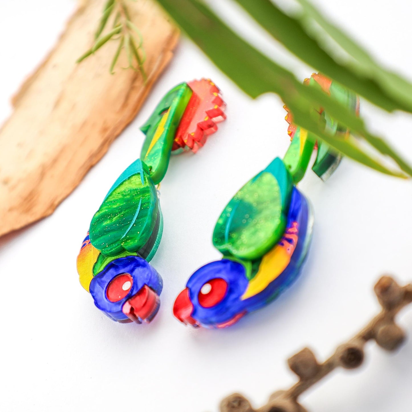 Rainbow Lorikeet Earrings - Statement Bird Earrings