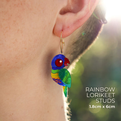 BINKABU Rainbow Lorikeet Studs handmade acrylic bird earrings