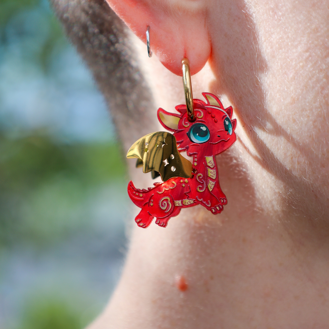 NOVA - 3D Dragon Earrings - Acrylic + 18k Gold-Plated Stainless Steel