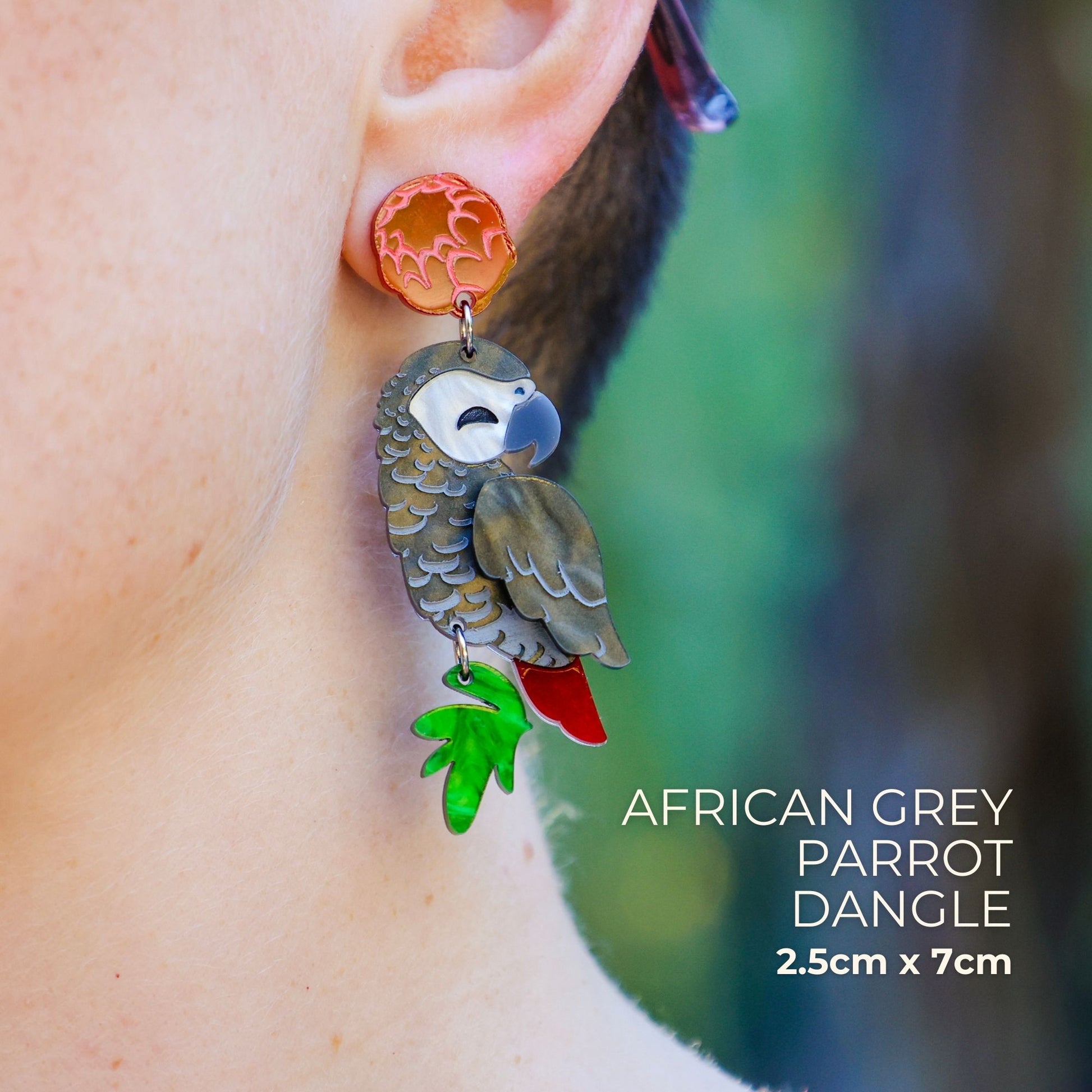 BINKABU Acrylic African Grey Parrot Earrings Birds of Africa