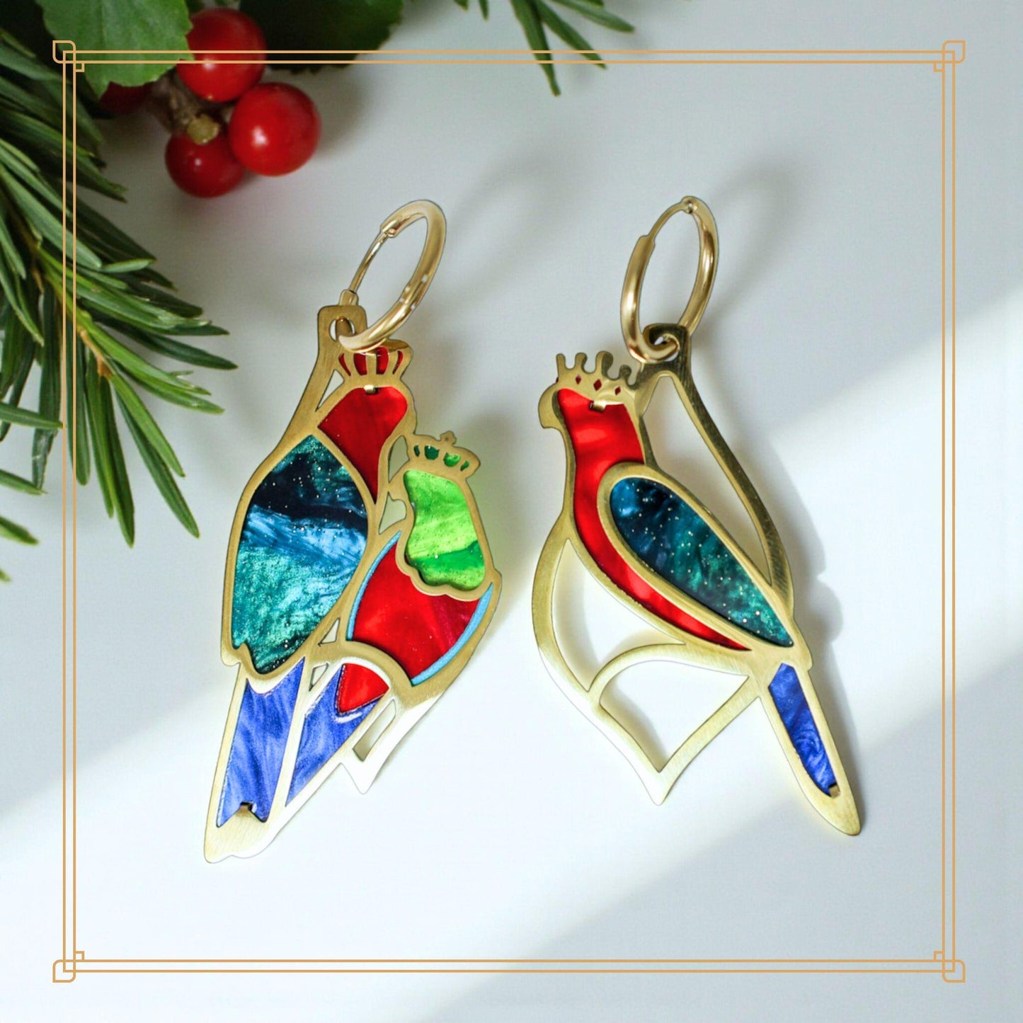 LIMITED EDITION: Three Wise King Parrots - Mismatched Hoop Earrings - 2025 Christmas Collection