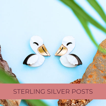 BINKABU Pelican Studs handmade acrylic bird earrings