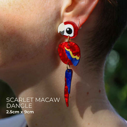 BINKABU Scarlet Macaw Handmade Acrylic Bird Earrings