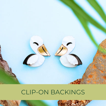BINKABU Pelican Studs handmade acrylic bird earrings
